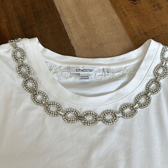 Chico’s Sz 1 embellished neck Top - Picture 5 of 10